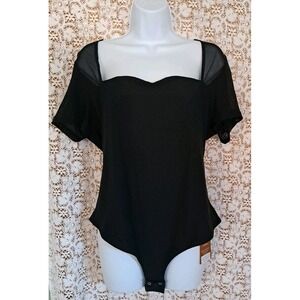 Reoria Bodysuit Size XXL Black Short Sleeve Mesh Bodice Stretch New with Tags